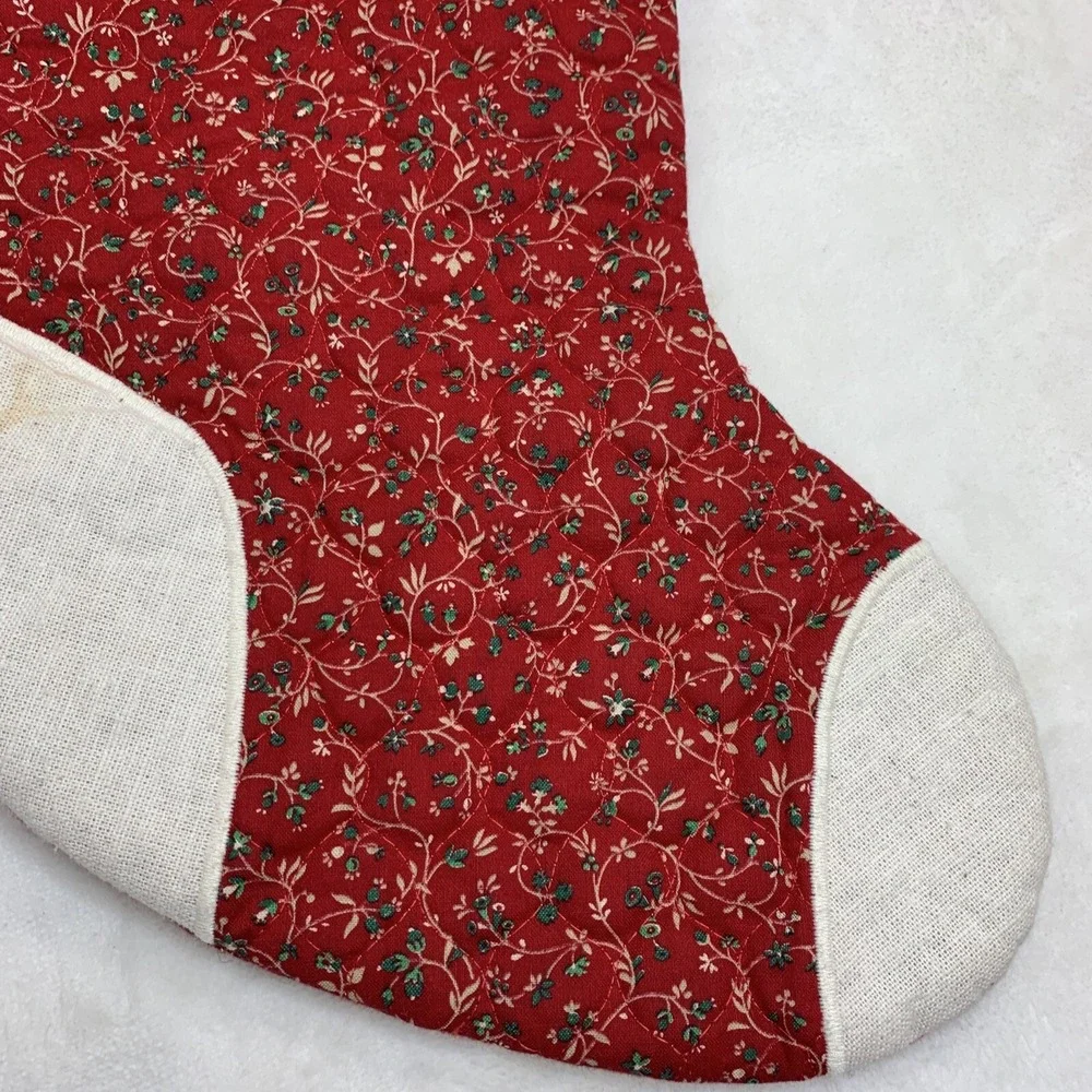 Vtg Valorie's Folk Art Appliqué Red Green Christmas Stockings & Angel Hand Towel